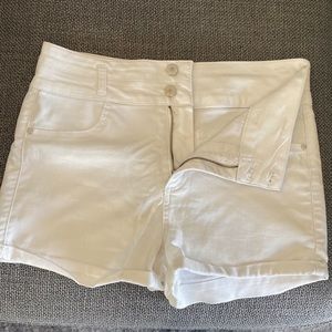 White jean style shorts.